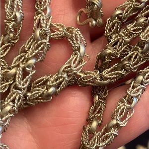 Vintage 70s long antique silver plated Byzantine chain